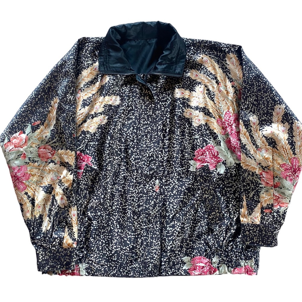 Vintage Floral Print Reversible Zip Up Jacket